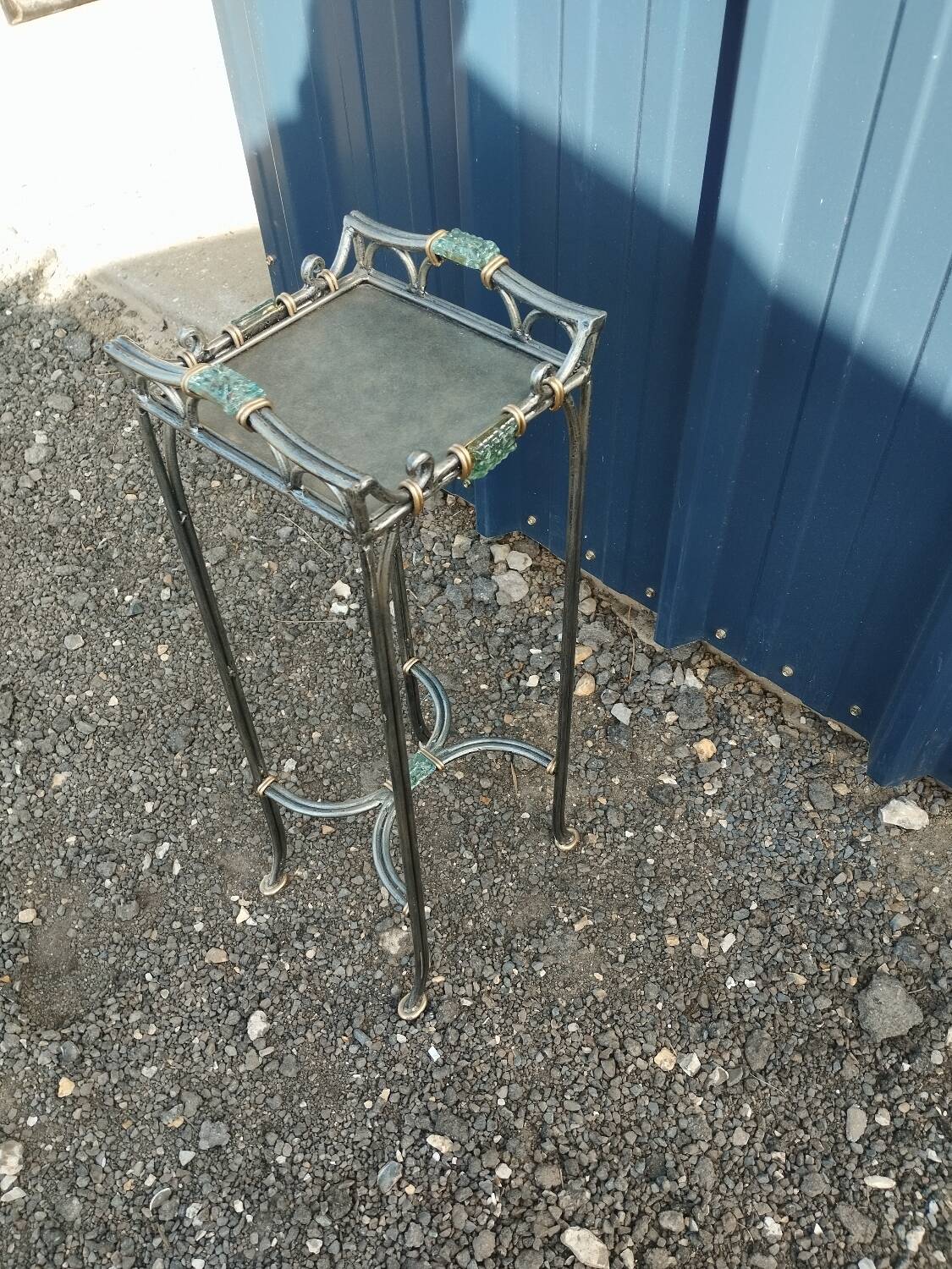 Vintage metal and glass side table