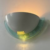 Pair of vintage post-modernist wall lights, white metal, perspex, France 1980