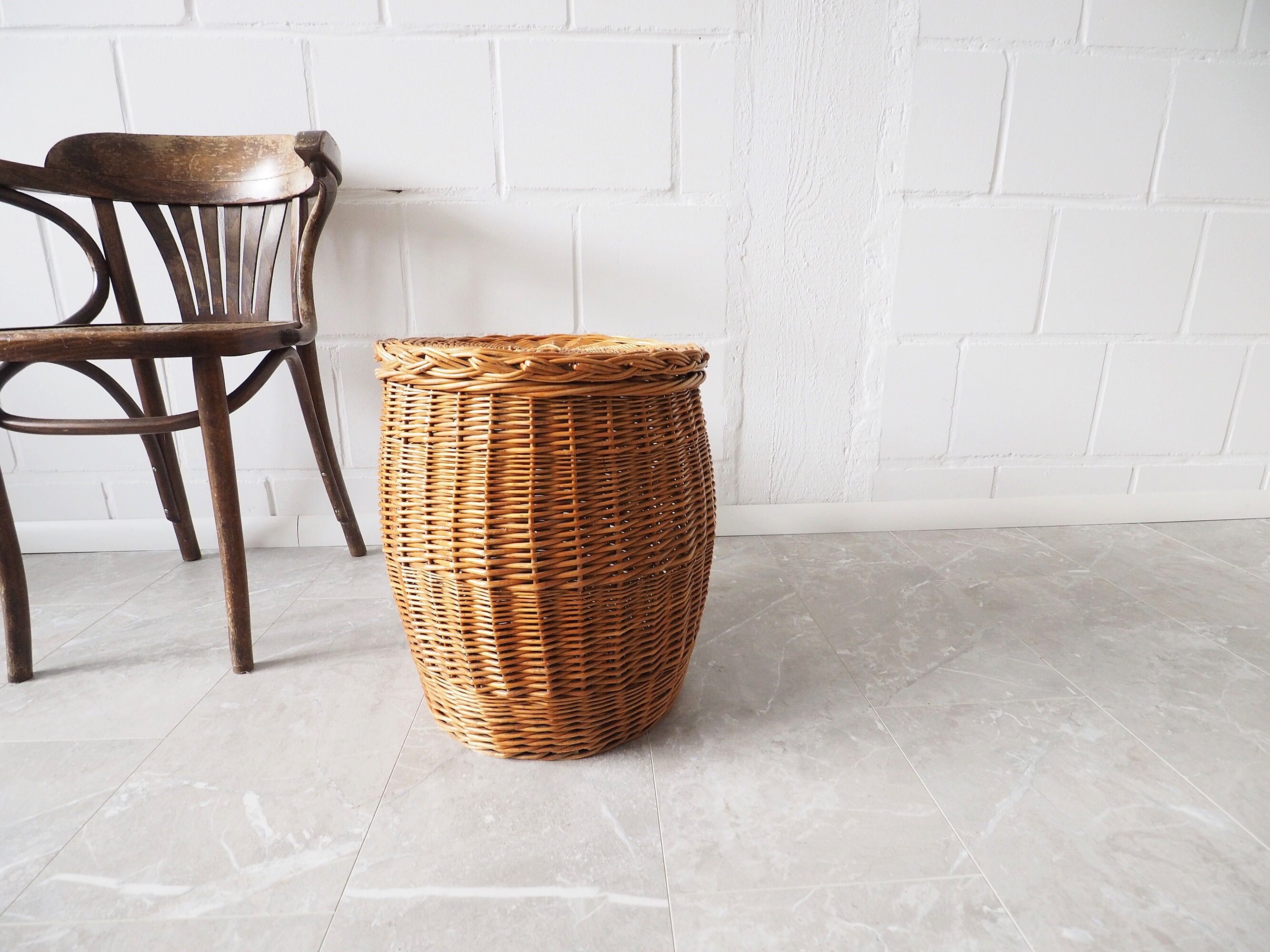 rattan basket with lid 70s