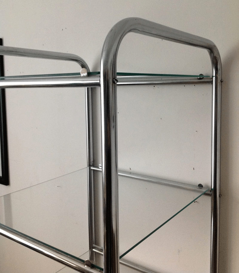 Chrome and glass shelves