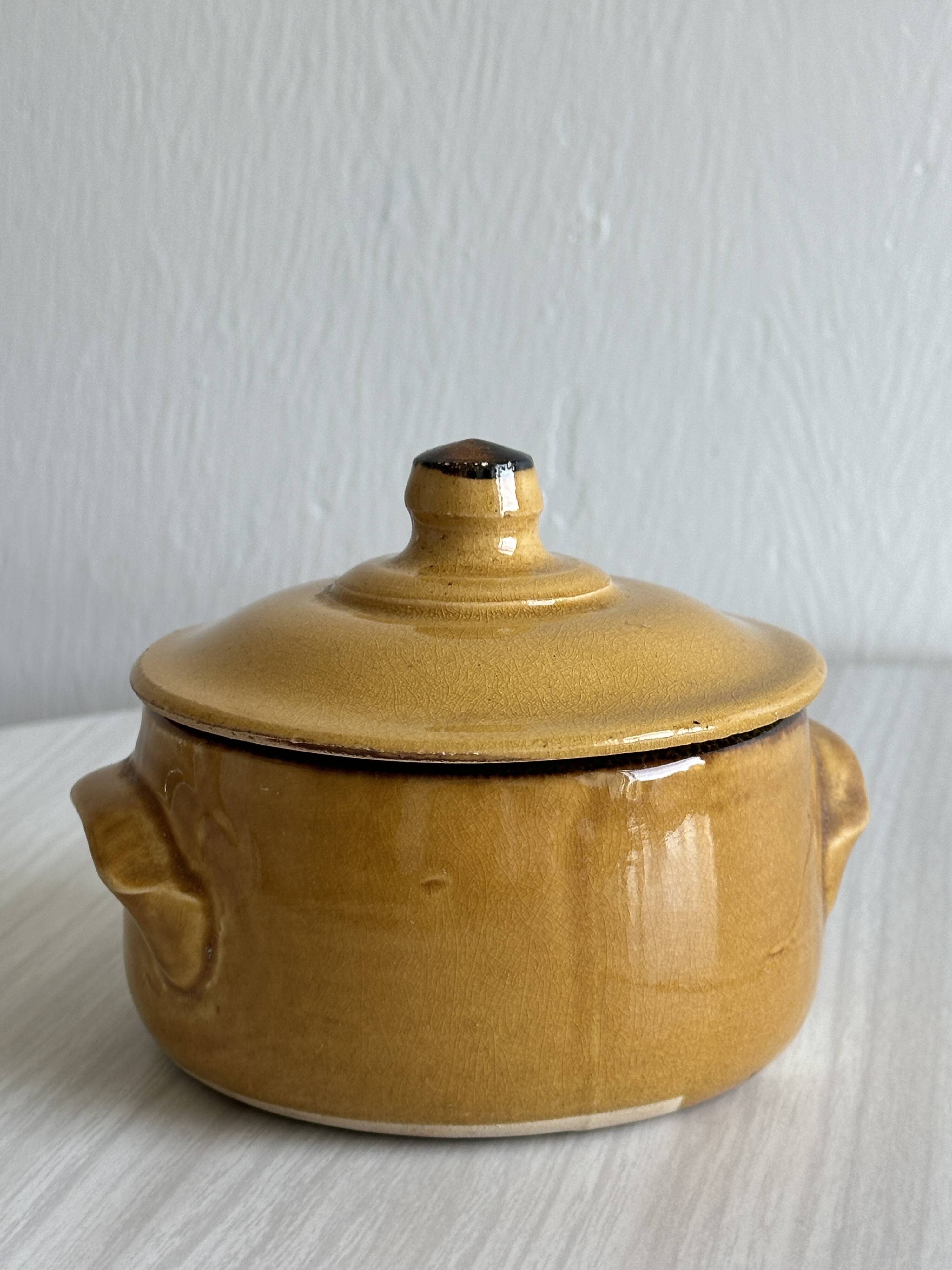Yellow ceramic stoneware sugar bowl