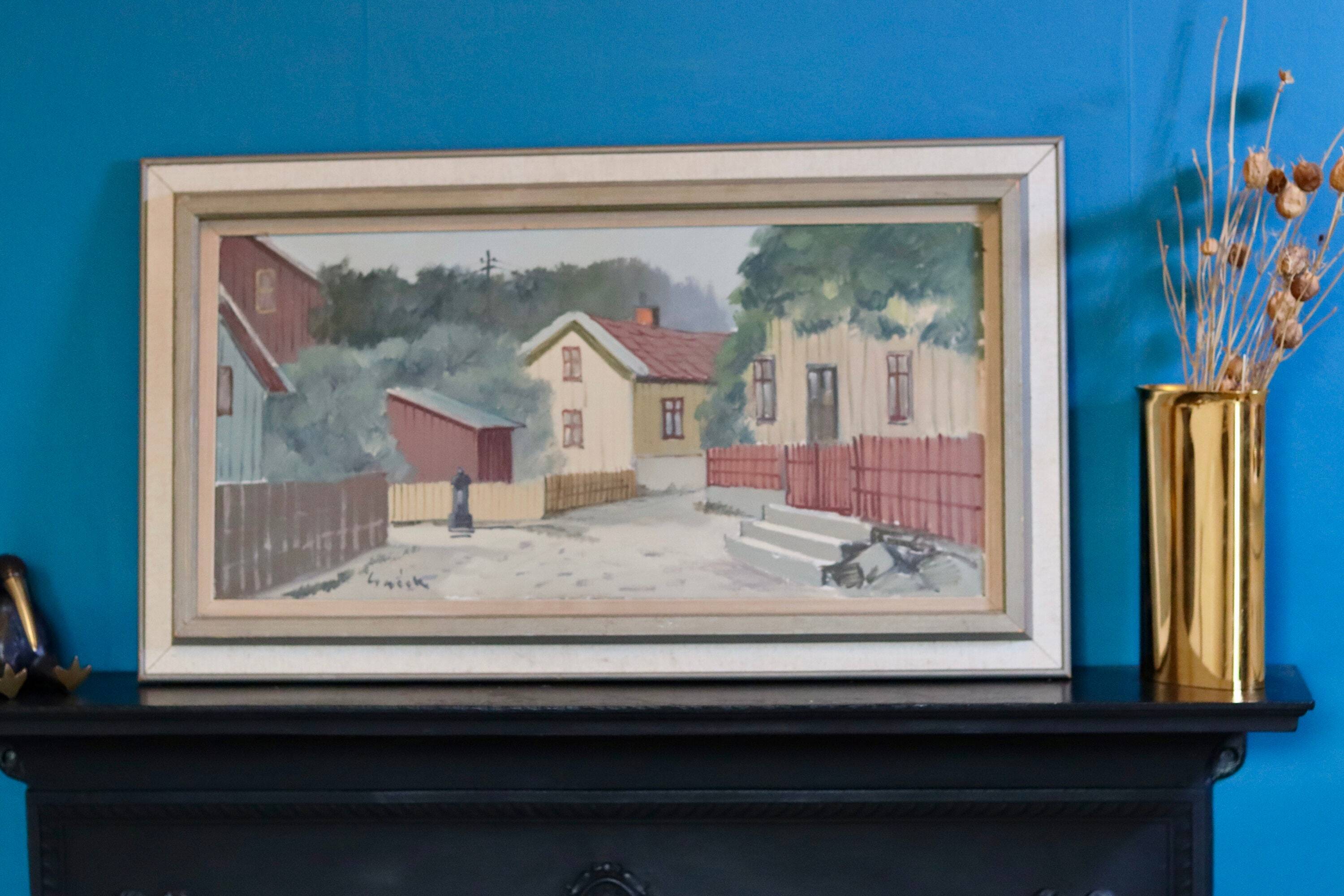 Original Swedish oil on canvas from the mid-century "Lilla Gatan Majorna Gothenburg" by Tage Gavik (1914-1981)