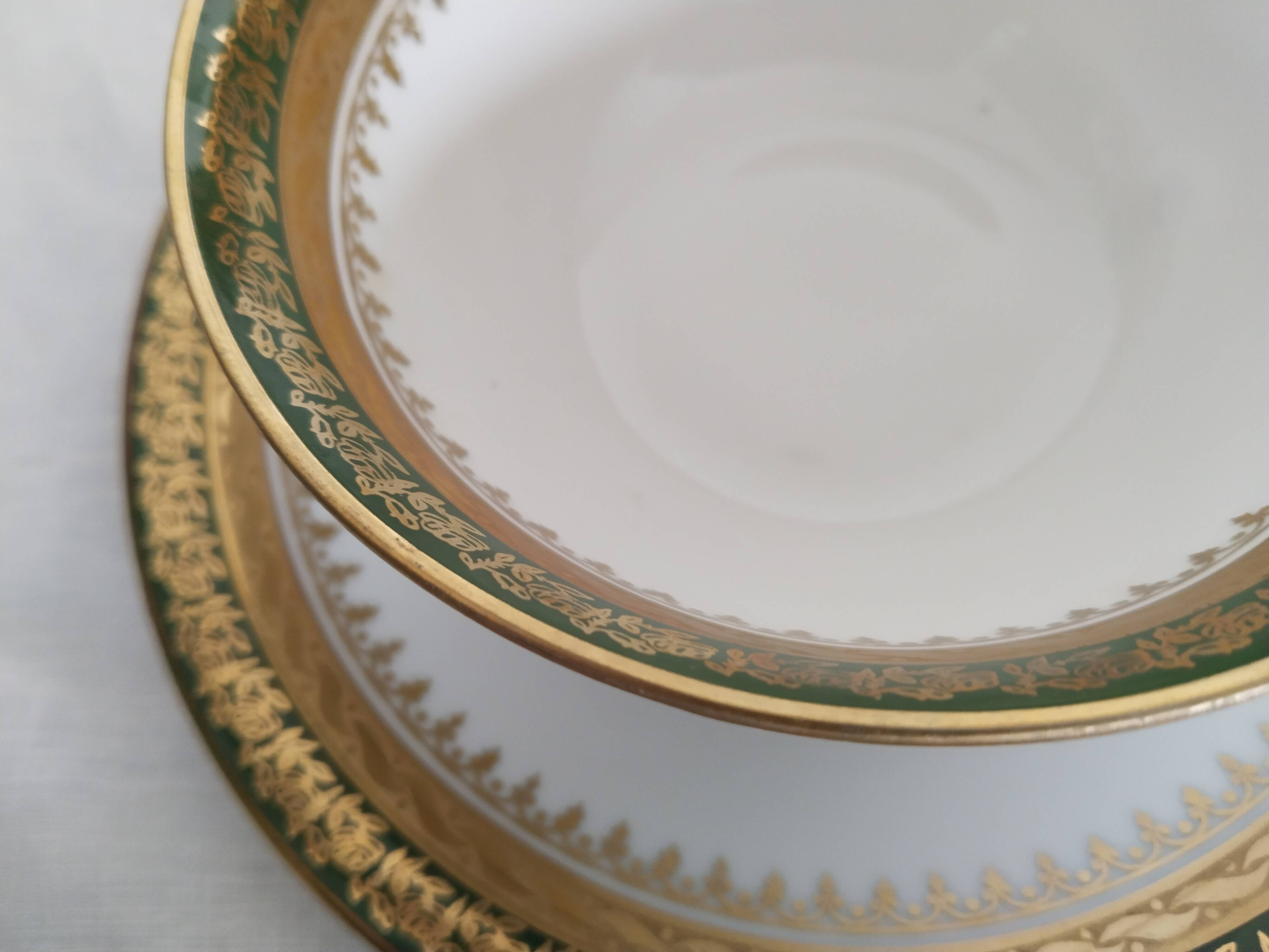 Limoges porcelain tea or chocolate cup, green and gold