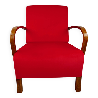 Art Deco Red Velvet Armchair, 1960s