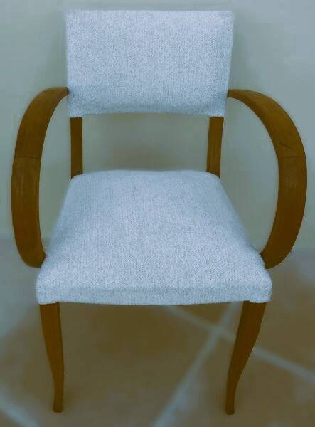 Chic 1950s bridge chairs in solid wood, white beige, hand-stitched.