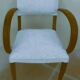 Chic 1950s bridge chairs in solid wood, white beige, hand-stitched.