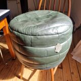 Pouf cuir vert bouteille