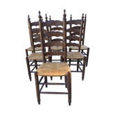 Vintage mulched chairs with high oak backrests with turned legs