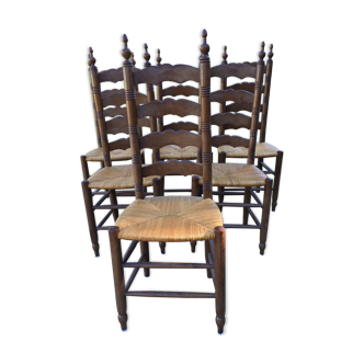 Vintage mulched chairs with high oak backrests with turned legs