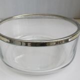 Glass bowl silver metal edge