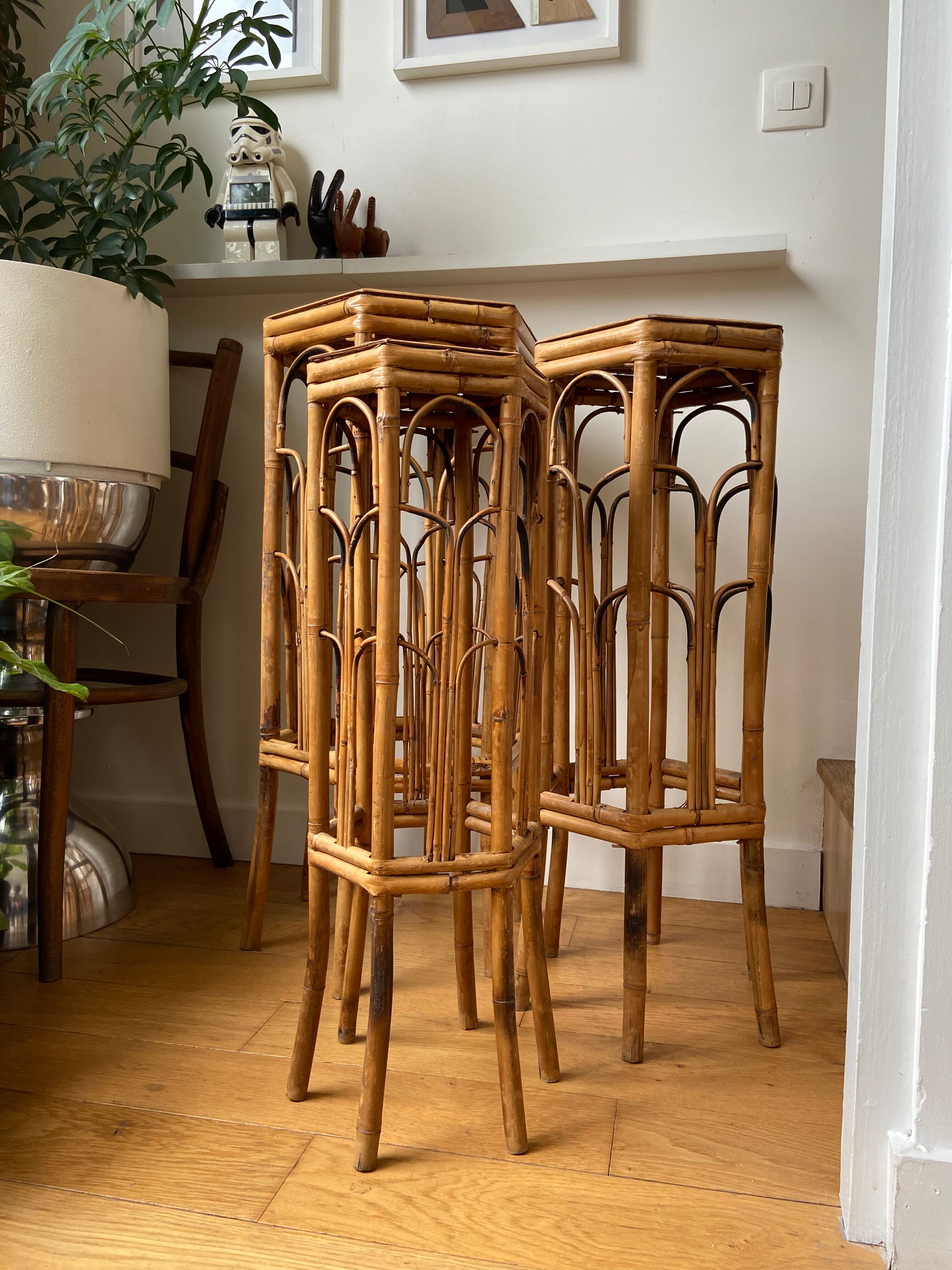 Trio of rattan gigognes harnesses