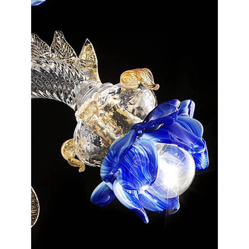 Venetian Blue and Gold Flowers Glass Chandelier