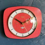 Vintage formica clock rectangular silent wall clock "Odo red"