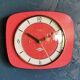 Vintage formica clock rectangular silent wall clock "Odo red"