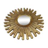Ancien miroir soleil doré œil de sorcière bombé en résine, années 70