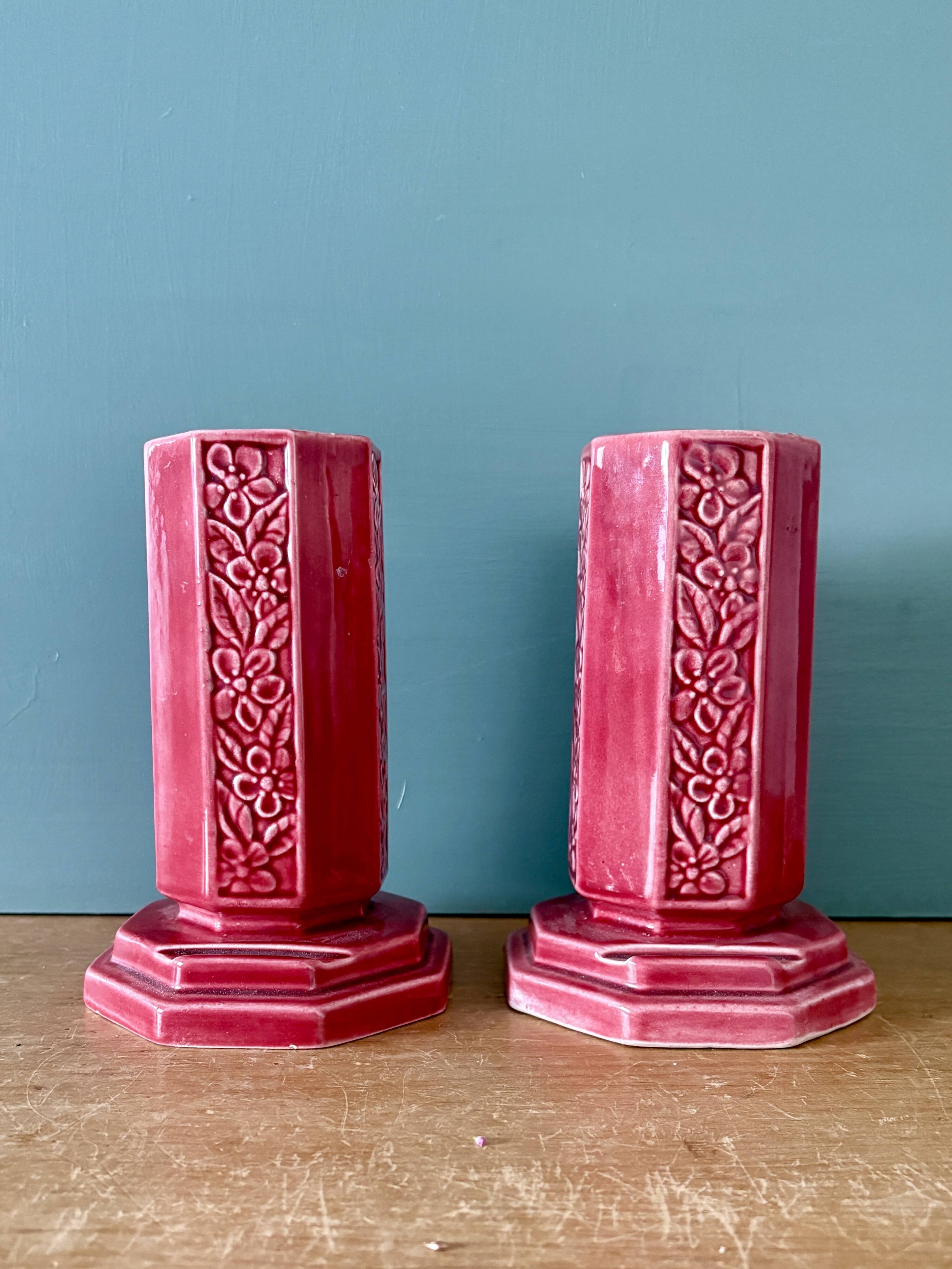 Lot de 2 vases art déco en céramique Rose de Digoin