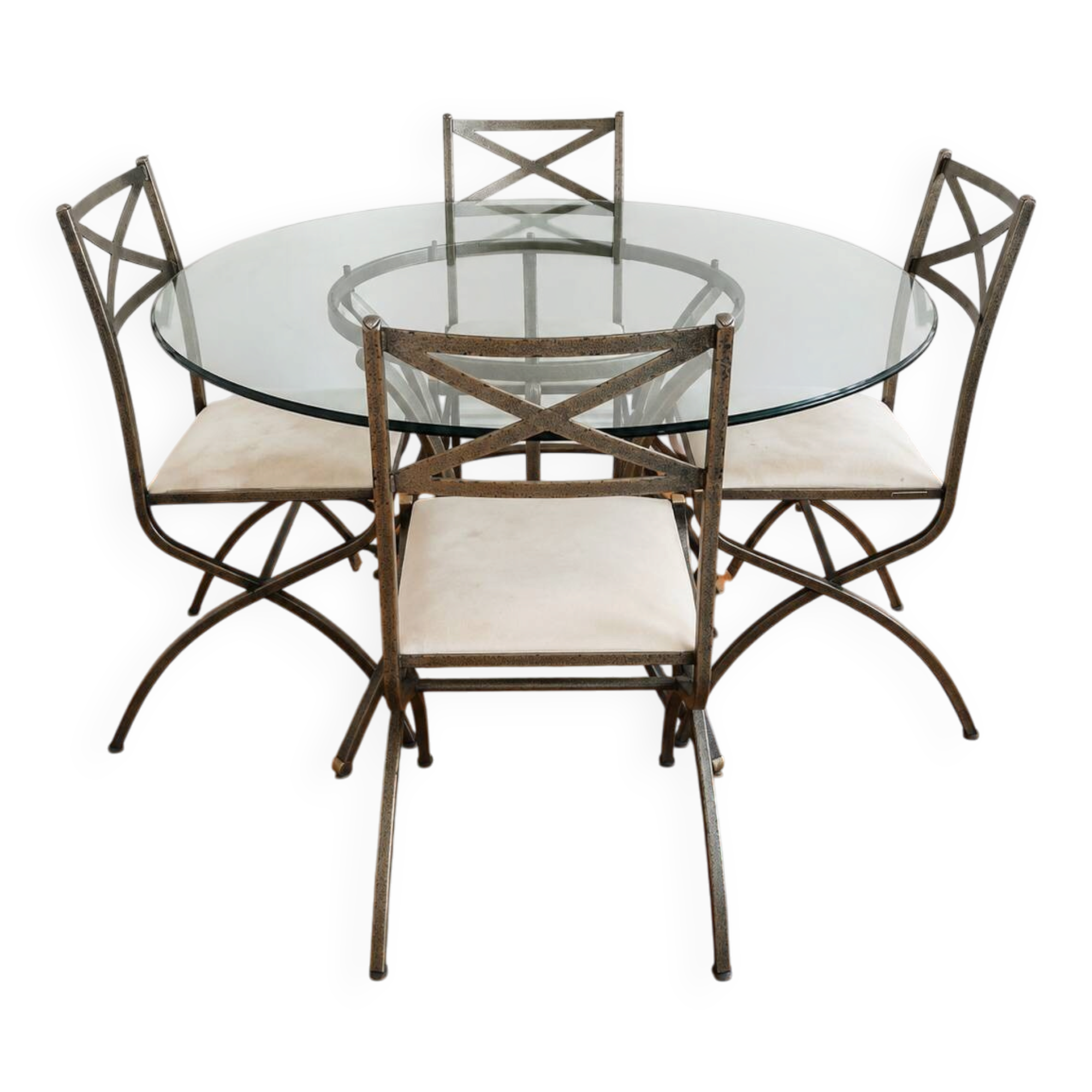 Pierre Vandel Paris – table ronde en verre + 4 chaises, certificats