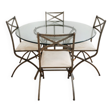 Pierre Vandel Paris – round glass table + 4 chairs, certificates