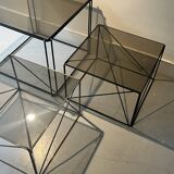 Isosceles coffee table in wired metal and black smoked glass, Max Sauze design 1970