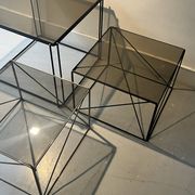 Isosceles coffee table in wire metal and black smoked glass, Max Sauze design 1970