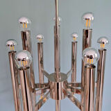 Large Space Age chandelier in chromed metal, design G. Sciolari, Boulanger, 1970