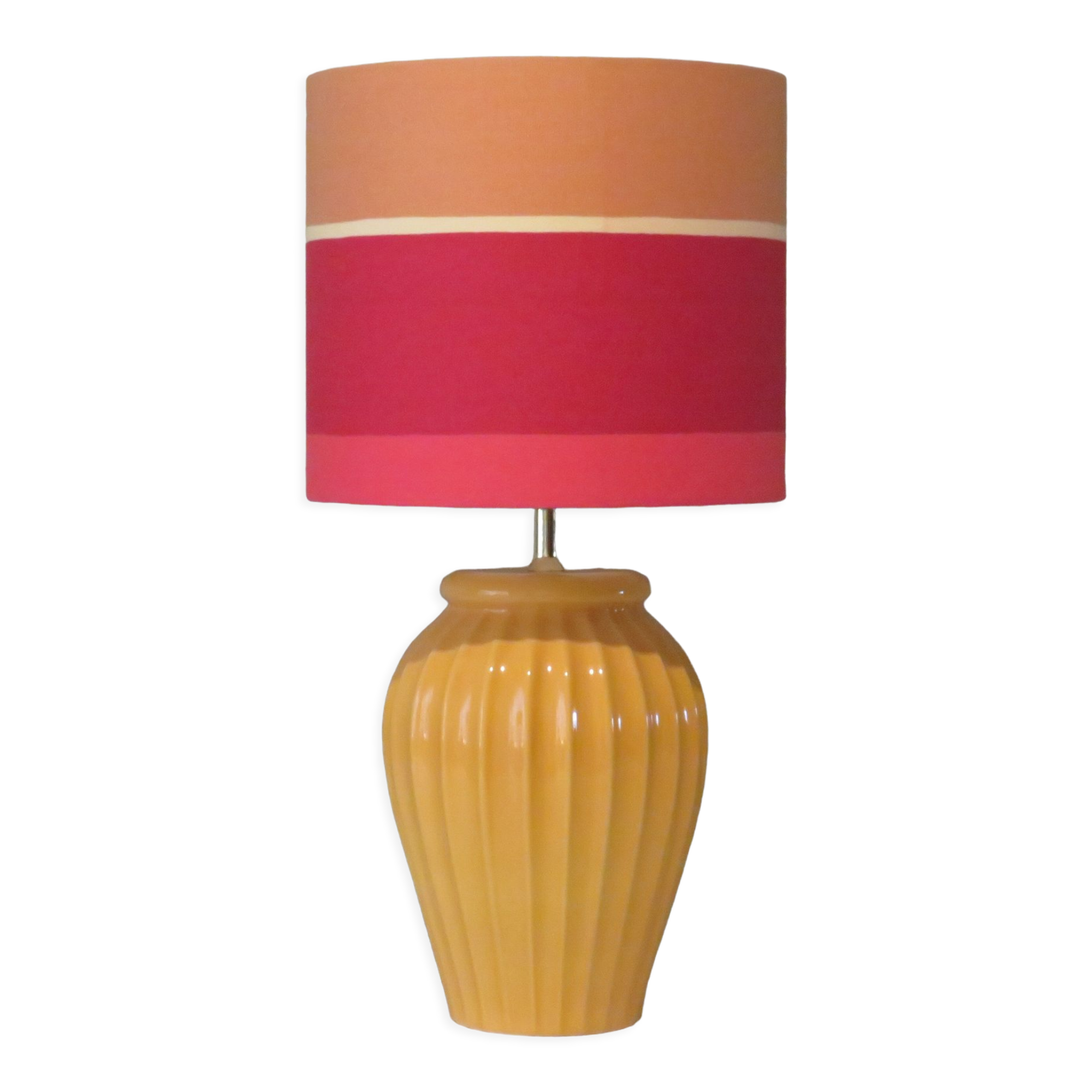 Ceramic table lamp with new handmade lampshade, France 1960