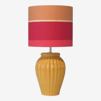 Ceramic table lamp with new handmade lampshade, France 1960
