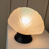 Murano Glass Shell Table Lamp in White with Blue Accent – Italian 1980s Vintage Space Age Design