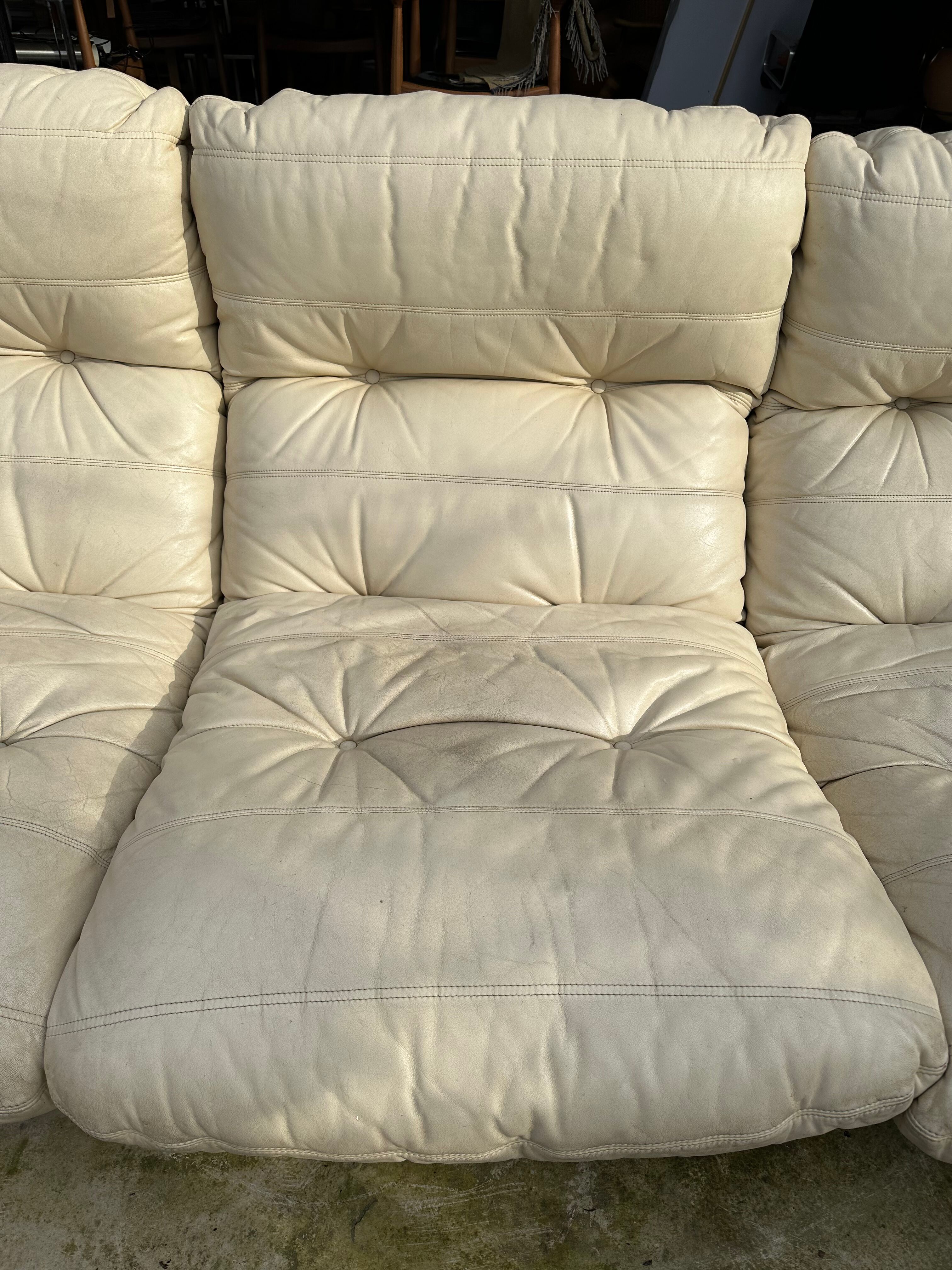 Marsala couch 3-seater cream leather Ducaroy for Linge roset