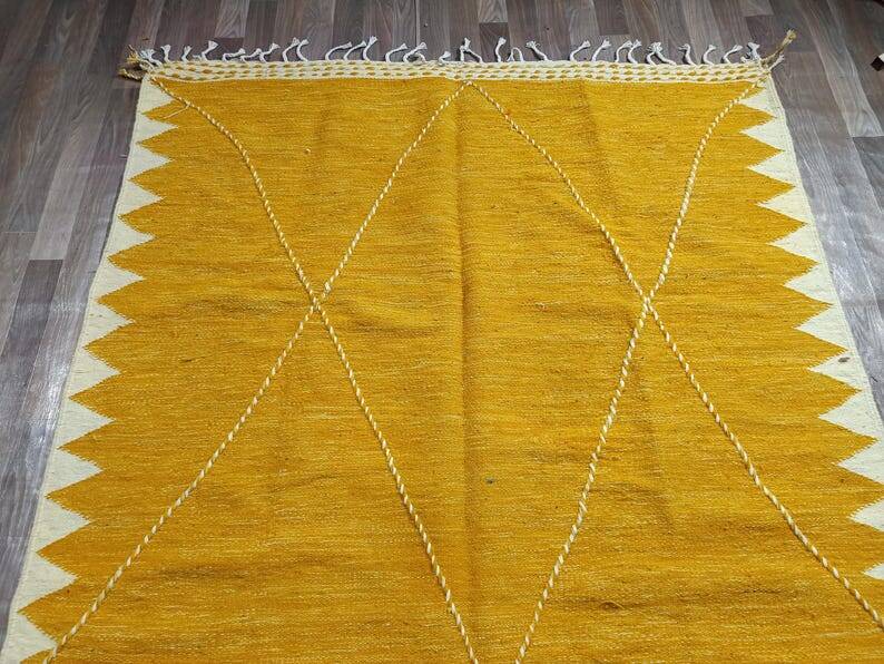 Moroccan kilim rug, yellow, handmade, 150/250cm.