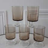 Set of 5 large smoked glass wine glasses Made in France 70s