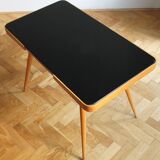 Table basse du milieu du siècle des années 1960 avec un verre opaxite noir - Version plus petite