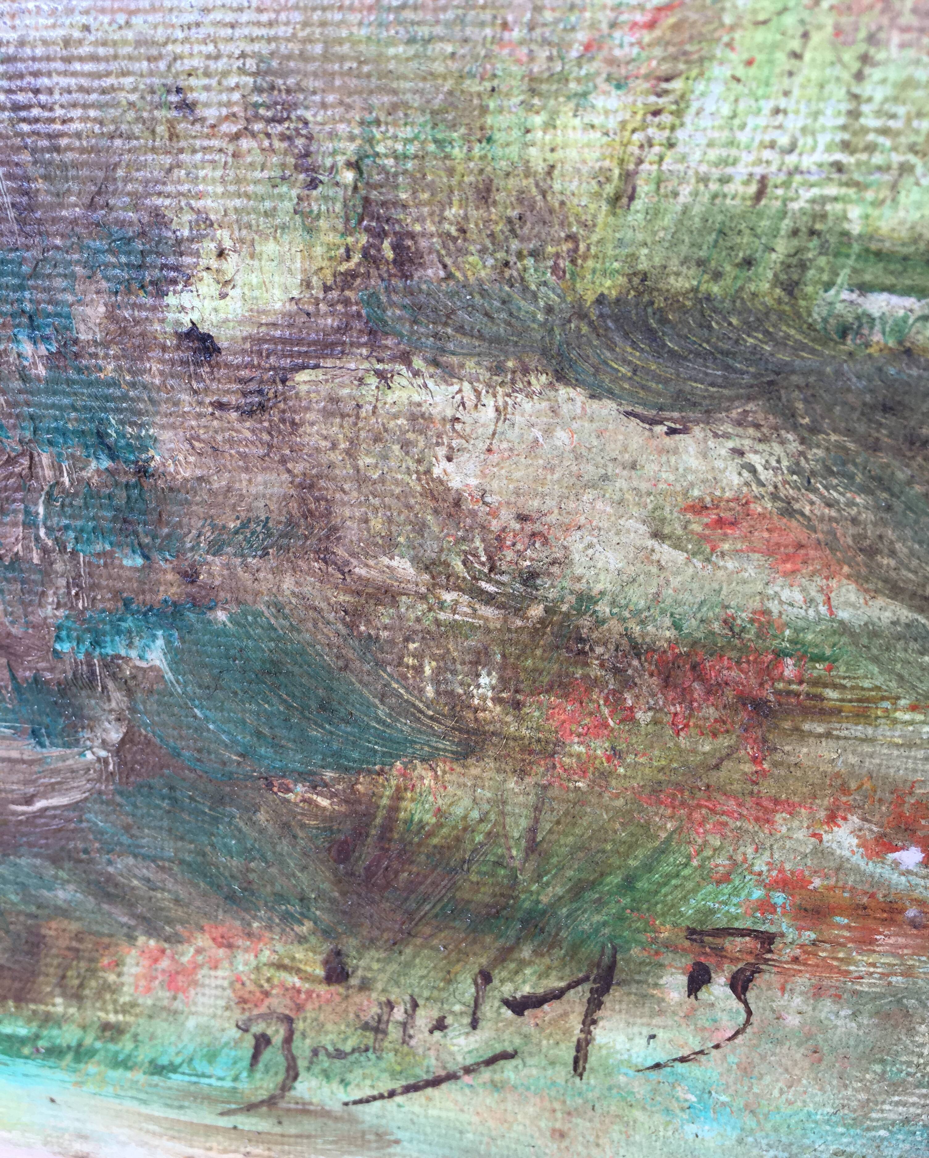 Prairie with 2 trees, oil on canvas