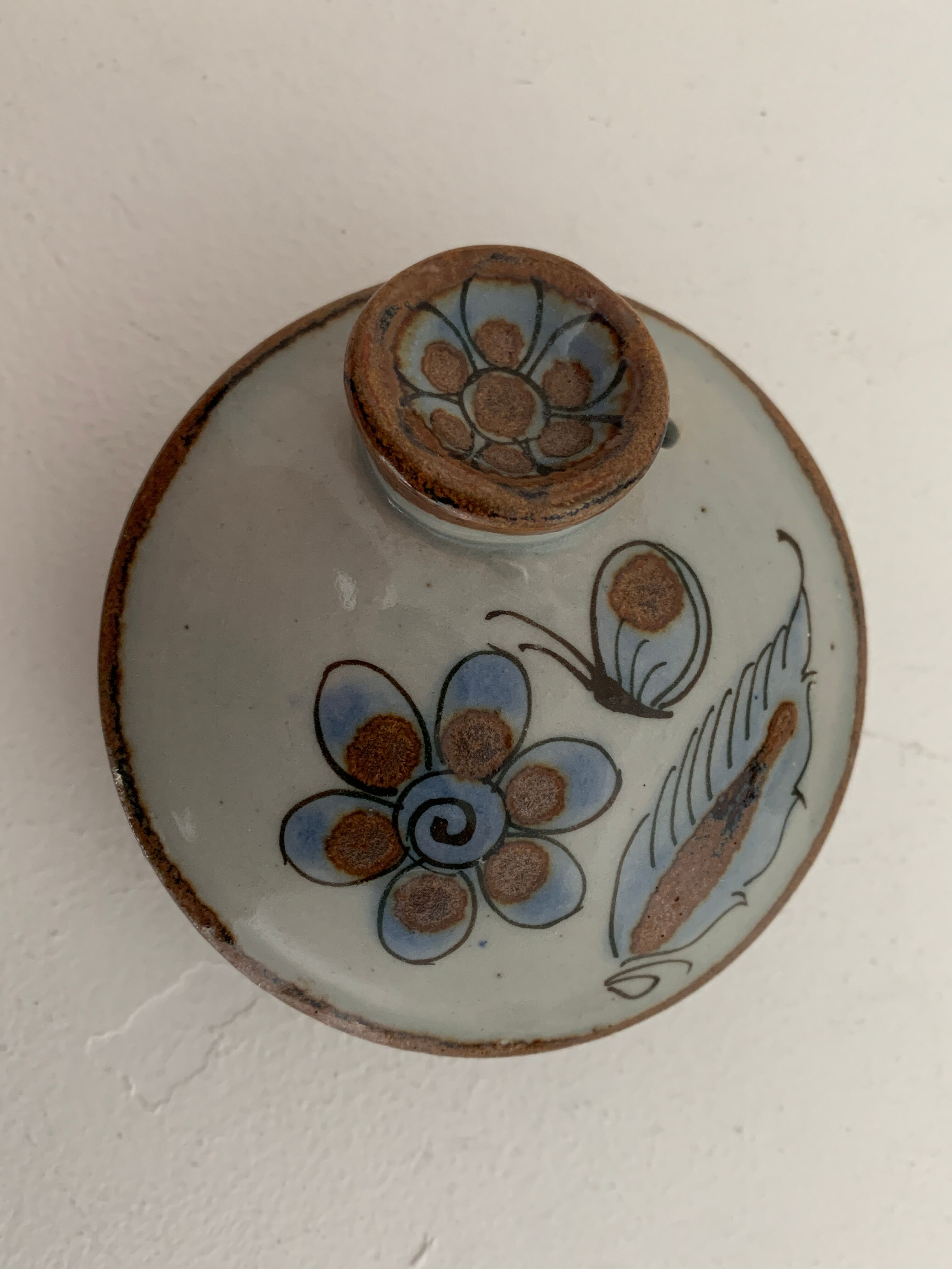 6 ceramic cups Ken Edwards, Tonala, Mexico, with sub cups and sugar