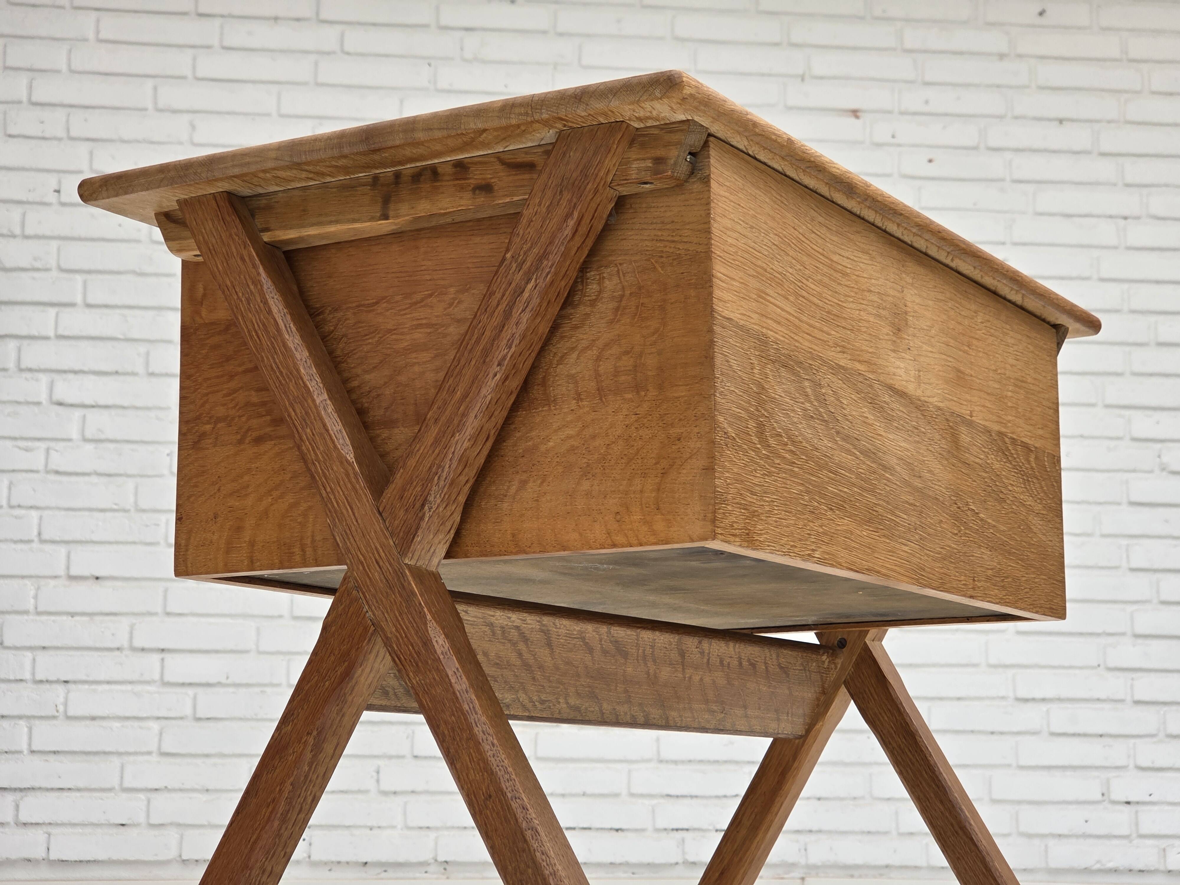 1970s, Scandinavian side table with drawer, solid oak wood, teak wood.