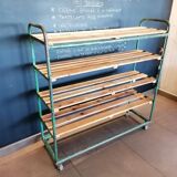 Steel and wooden shelf on wheels