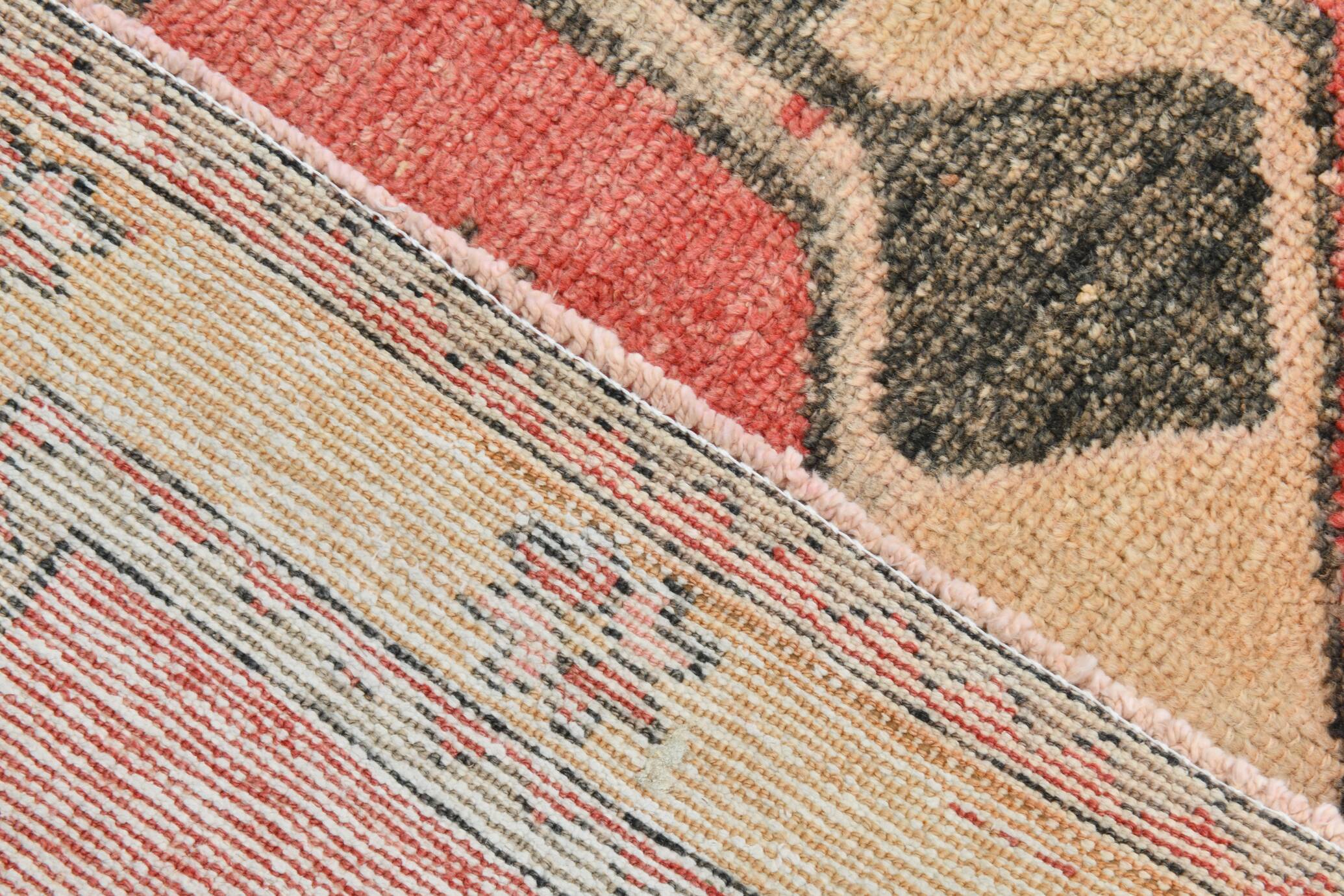 4x12 Coral Red & Beige Vintage Runner Rug,106x375 Cm