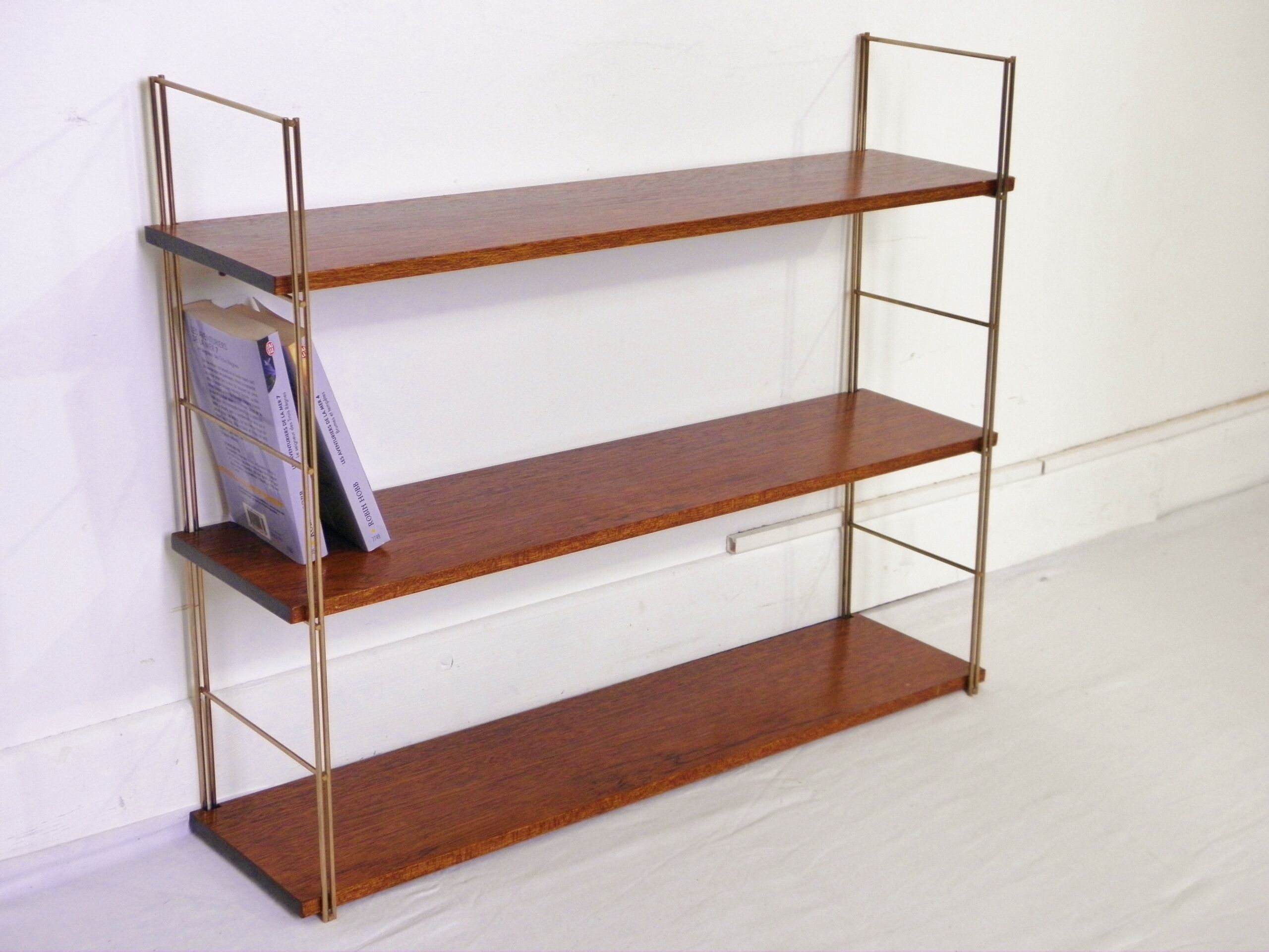 Vintage brass and mahogany shelves 1960