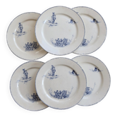 6 assiettes plates anciennes Creil et Montereau service Téniers