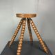 Midcentury bobbin wood turned farm house stool, France ca 1960s