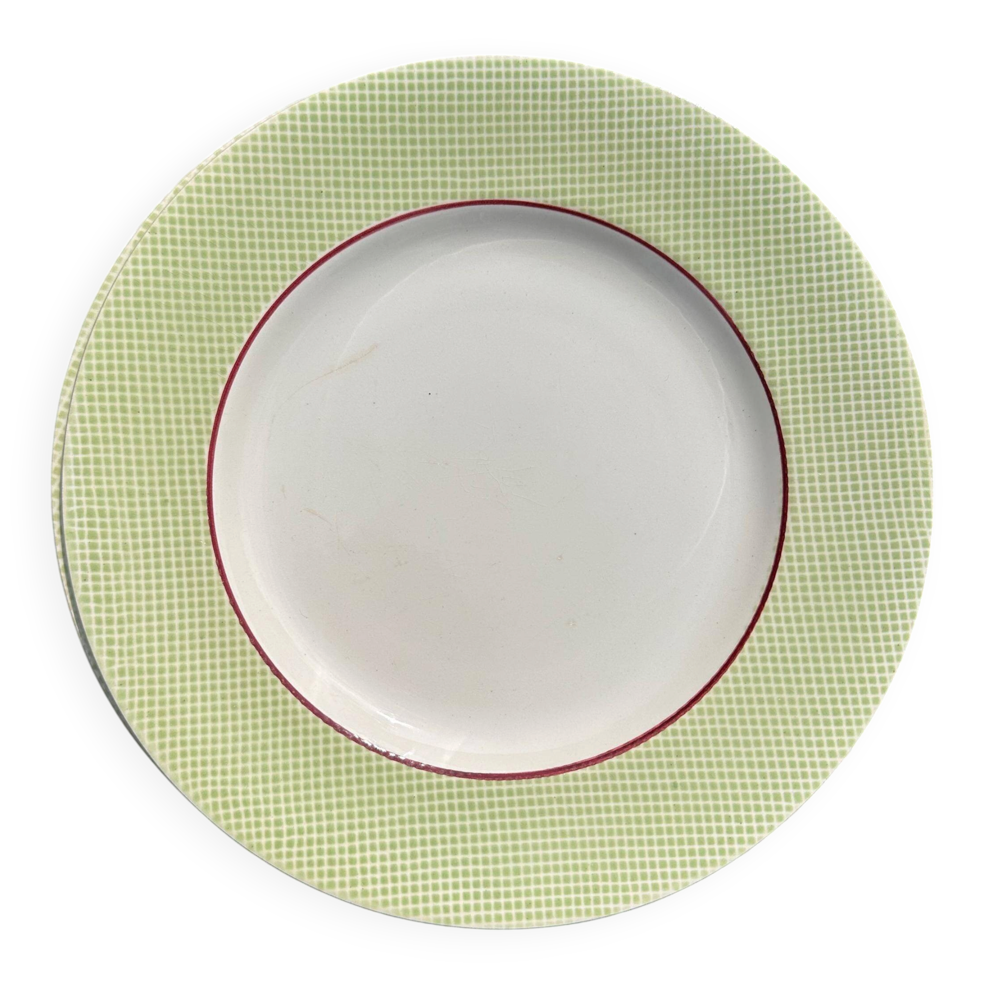 Set of 5 Salins Isoard model plates in vintage green earthenware.
