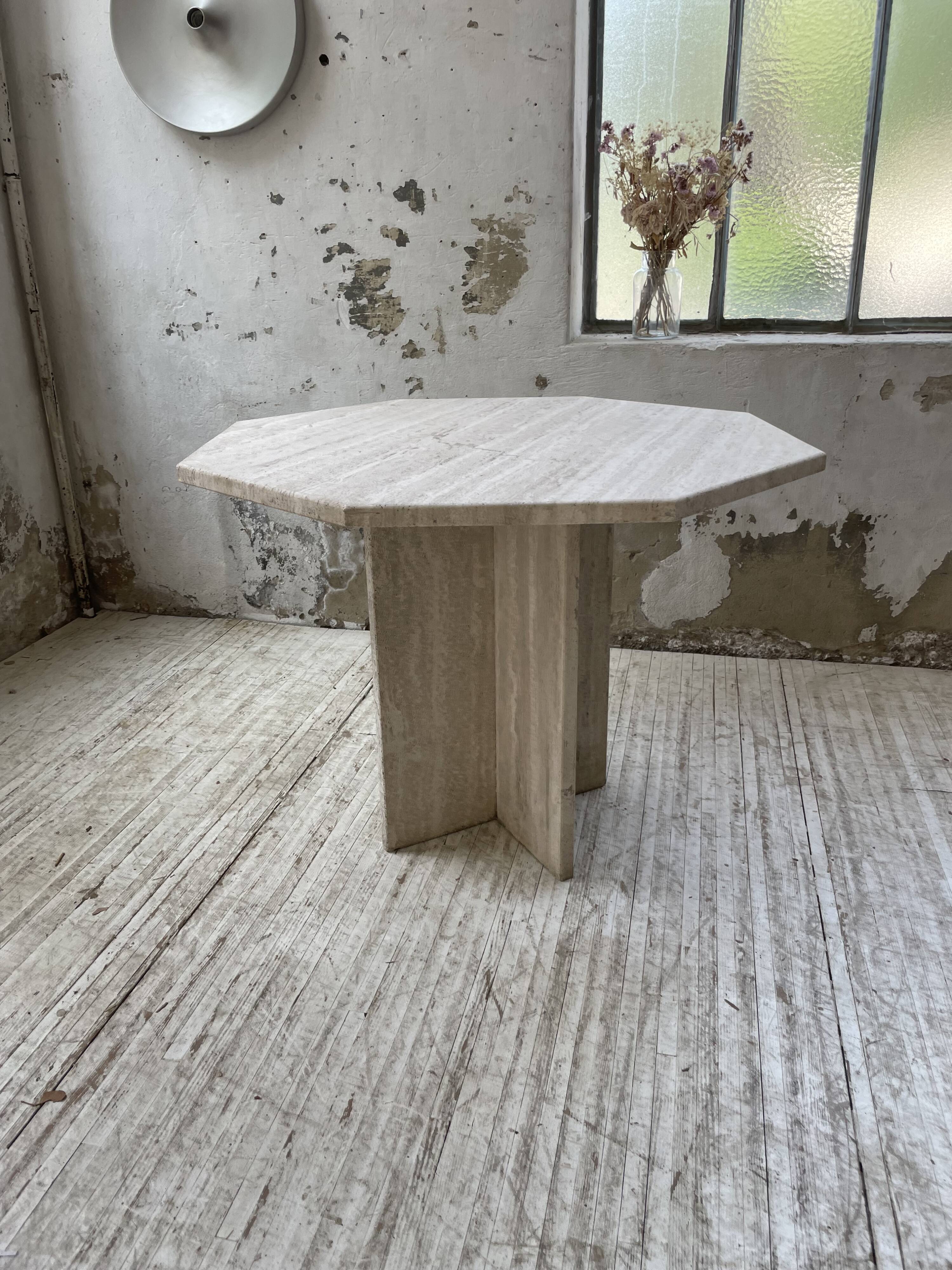 Octagonal travertine coffee table
