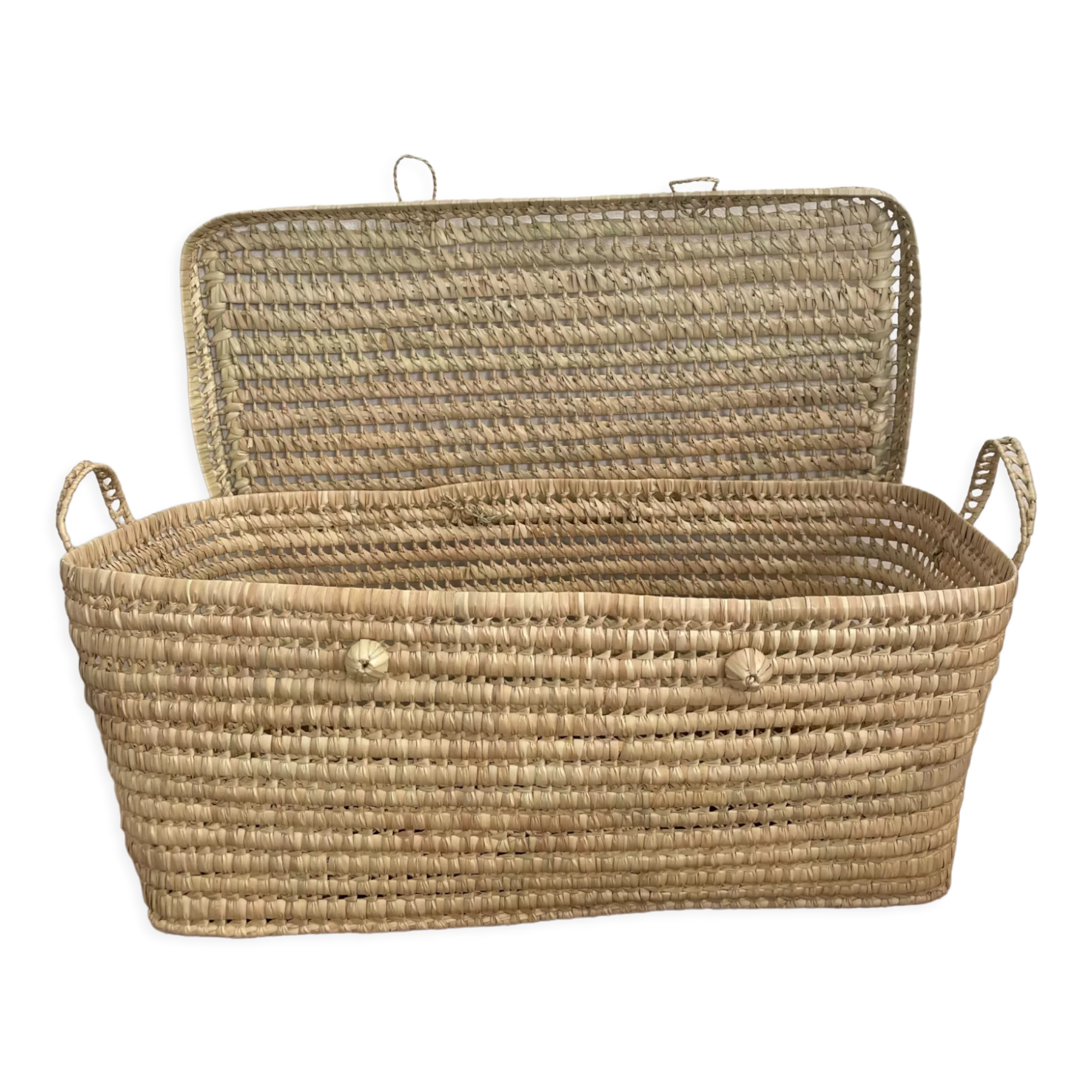 Coffre de rangement malle en doum tressé fait-main fibres naturelles