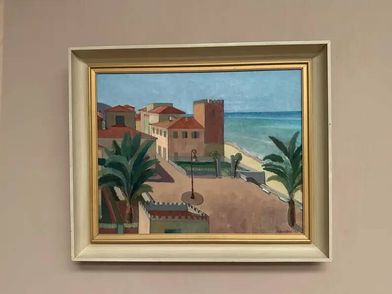 Original Swedish Oil on Canvas – “Motif from Italy” by K. Berthel – Signed – Dated 1949 – Vintage & Framed – 73 × 61 cm (28.7" × 24")