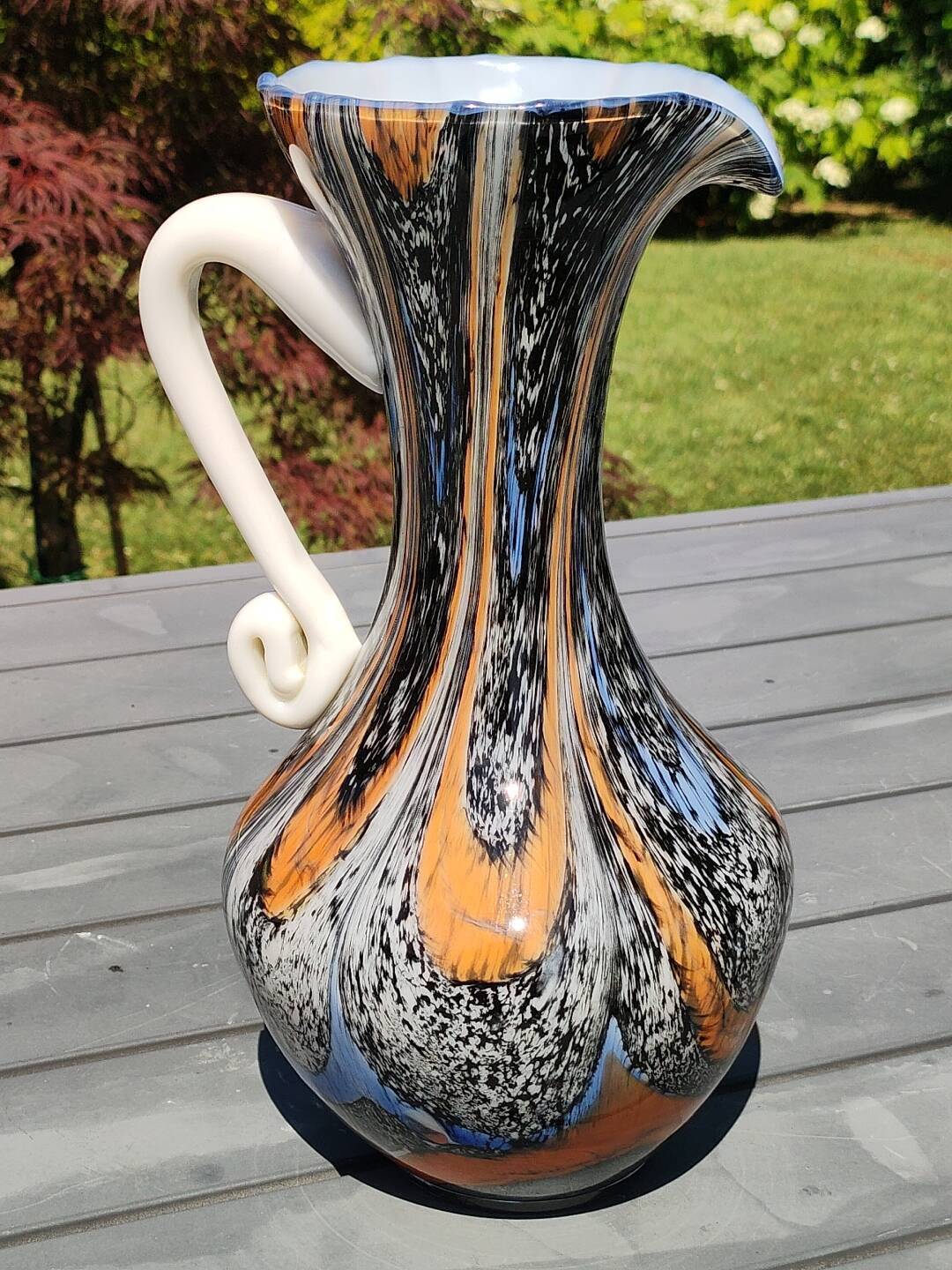 Murano Art Glass Carafe Vase/Carlo Moretti, Speckled Swirls
