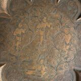 Oriental tea tray in copper or brass richly decorated 20th century