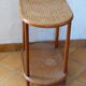 Side table, serving, pedestal, double tray, wood and vintage caning