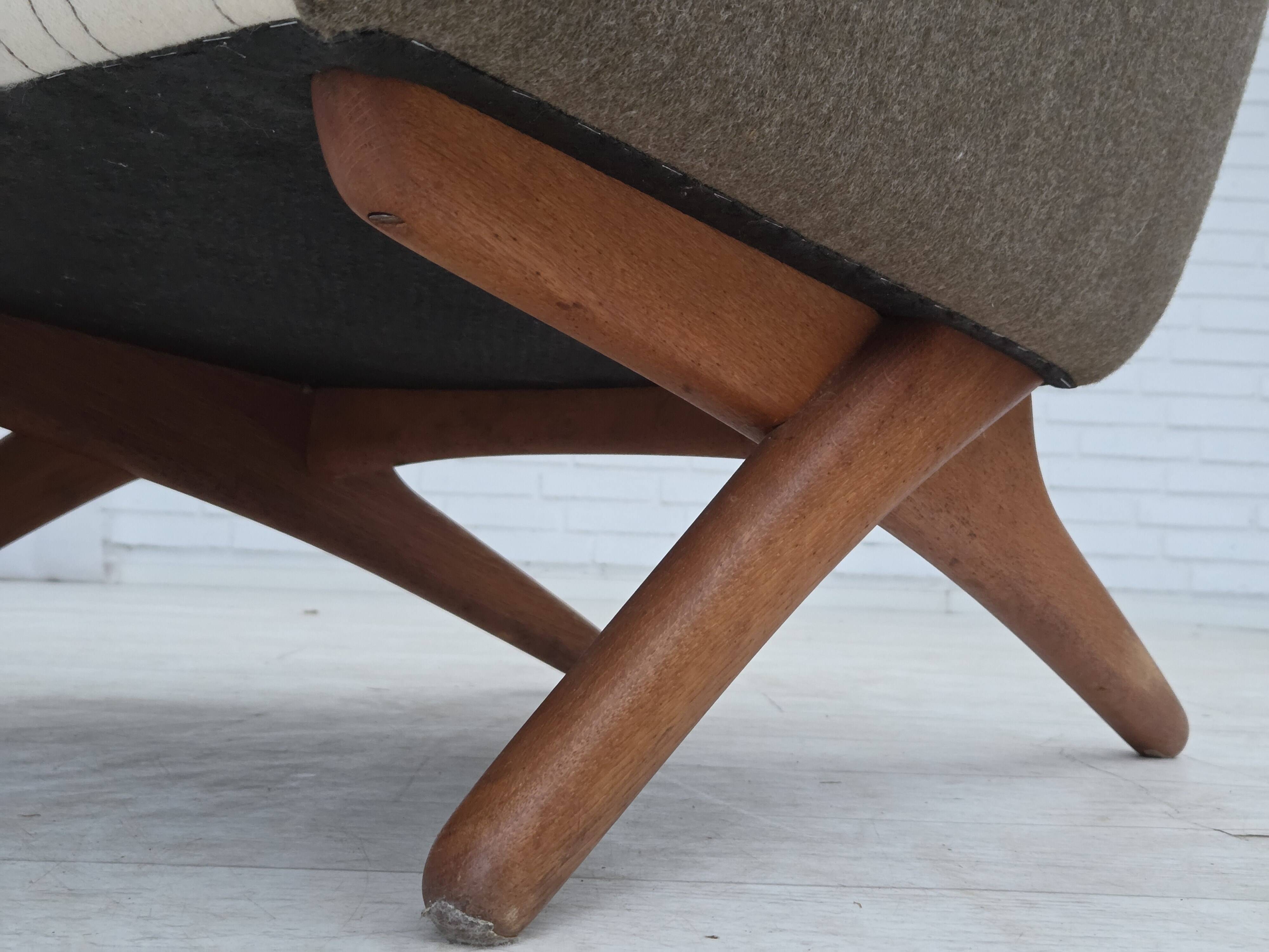 1970s, Danish design by Illum Wikkelsø, furniture wool fabric, oak wood.