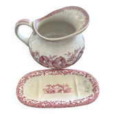 Broc ancien Sarreguemines U&Cie « Rosette » + pièce assortie – vers 19