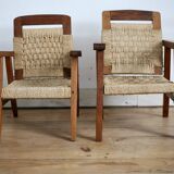Pair of children's armchairs in rope, attributed to Audoux Minet.